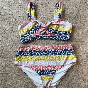 Anthropologie Blue and Red Patterned Bikini